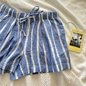 Trovata Striped Chambray Coastal Style Linen Shorts